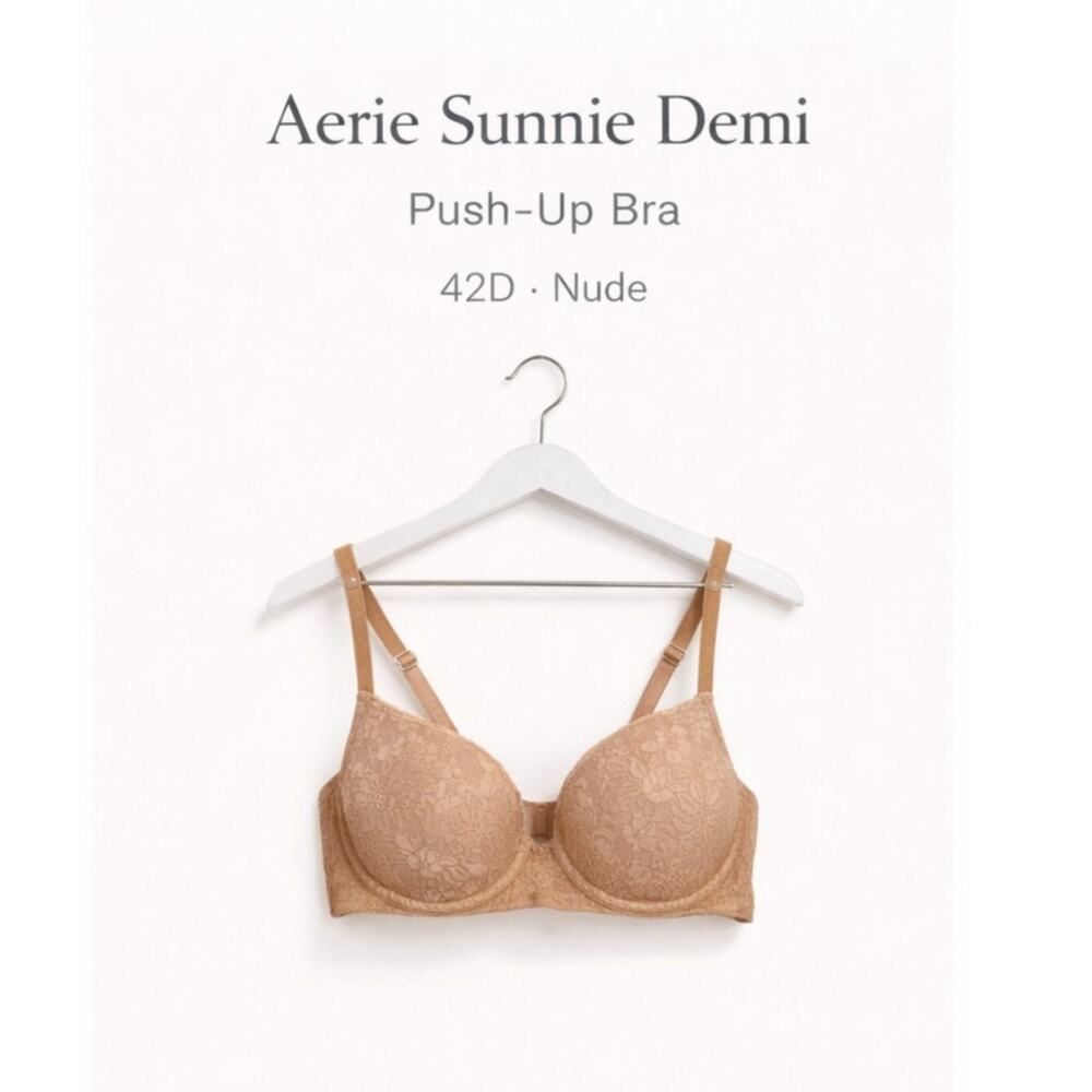 Aerie Sunnie Demi Bra 42D Nude Lace Push Up Real Good Underwire Womens
